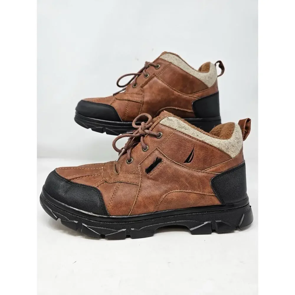 Nautica Lockview Mens‎ Size 10 Leather Winter Snow Duck Boots Lace Up Ankle